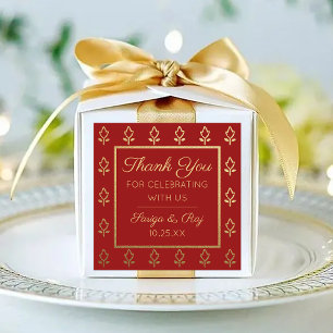 Gouden Glitter Bloem Bruiloft Retour Gift Favor Vierkante Sticker