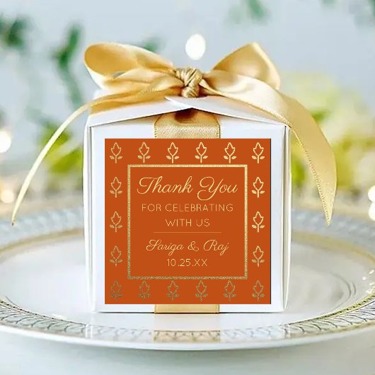 Gouden Glitter Bloem Bruiloft Retour Gift Favor Vierkante Sticker