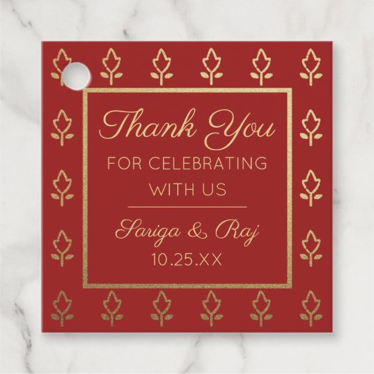 Gouden Glitter Bloem Bruiloft Retourcadeau Bedankjes Labels (Voorkant)