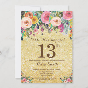 Gouden Glitter Bloem Surprise 13e Verjaardag Kaart