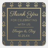 Gouden Glitter Bloem Trouw Teruggeef Cadeau Favori Vierkante Sticker (Voorkant)