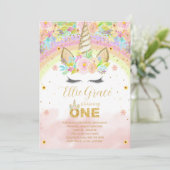 Gouden Glitter Bloemen 1e Verjaardag Eenhoorn Kaart (Staand voorkant)