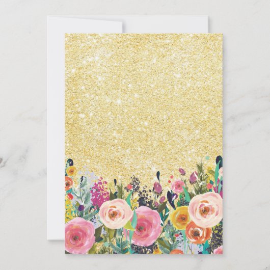 Gouden Glitter Bloemen 80ste Verjaardag Uitnodigin Kaart (Achterkant)