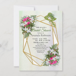 Gouden Glitter Bloemen Boeket Bruidsdouche Kaart