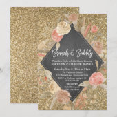 Gouden Glitter Bloemen Chalkboard Brunch & Bubbly Kaart (Voorkant / Achterkant)
