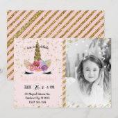 Gouden Glitter Bloemen Eenhoorn Verjaardagsfoto Kaart (Voorkant / Achterkant)