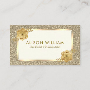 Gouden Glitter Bloemen Haar Make-up Salon Afspraak Visitekaartje