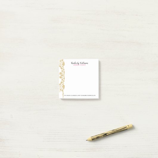 Gouden Glitter Bloemen Kant Accent Post-it® Notes (Op bureau)