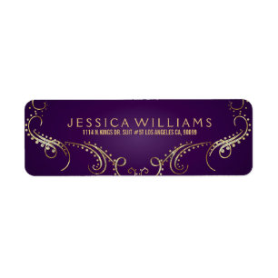 Gouden Glitter  Bloemen Lijst op Paarse Etiket