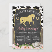 Gouden Glitter Bloemen Paard Verjaardag uitnodigin Kaart (Voorkant)