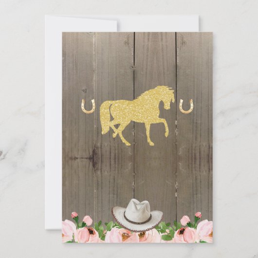 Gouden Glitter Bloemen Paard Verjaardag uitnodigin Kaart (Achterkant)