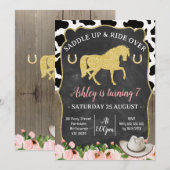 Gouden Glitter Bloemen Paard Verjaardag uitnodigin Kaart (Voorkant / Achterkant)