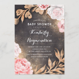 Gouden Glitter Bloemen Rustiek Land Baby shower Kaart