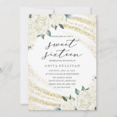 Gouden Glitter Bloemen Sweet Sixteen 16 Verjaardag Kaart (Voorkant)