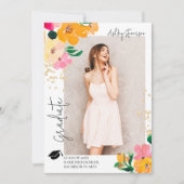 Gouden glitter bloemenfoto botanisch afstuderen aankondiging (Voorkant)