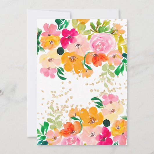 Gouden glitter bloemenfoto botanisch afstuderen aankondiging (Achterkant)