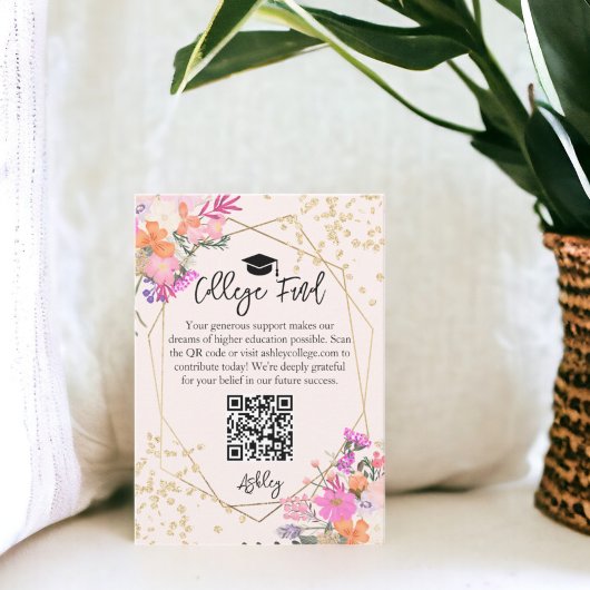 Gouden glitter bloemenfoto waterverf universiteits informatiekaartje