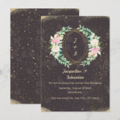Gouden Glitter Bloemenkrans Bruiloft Kaart (Voorkant / Achterkant)