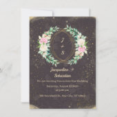 Gouden Glitter Bloemenkrans Bruiloft Kaart (Voorkant)