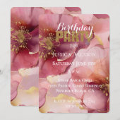 Gouden Glitter Blozende Burgundy Bloemen Verjaarda Kaart (Voorkant / Achterkant)