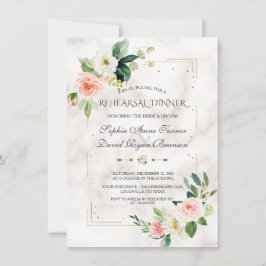 Gouden Glitter Blush Bloemen Marmeren Repetitie Di Kaart