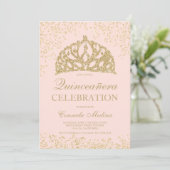 gouden glitter blush kroon tiara Quinceañera Kaart (Staand voorkant)