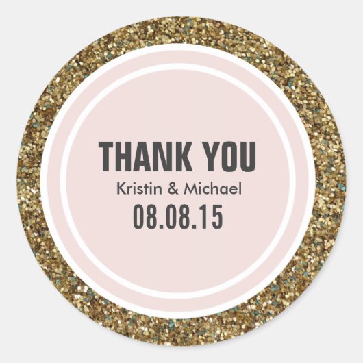 Gouden Glitter & Blush Pink Custom Dank u Label (Voorkant)