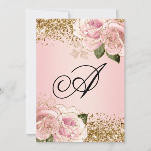 Gouden Glitter Blush Pink Floral Glam Sweet Sixtee Kaart (Achterkant)