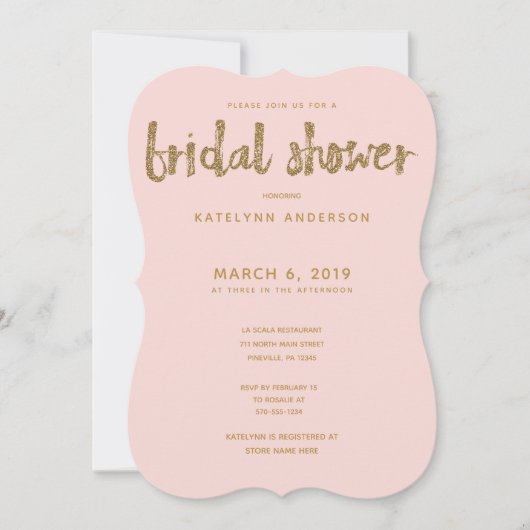 Gouden Glitter Blush Roze Bruiloft Feest Kaart (Voorkant)