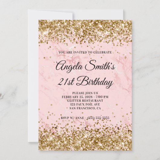 Gouden Glitter Blush Roze Marmer 21e Verjaardag Kaart (Voorkant)