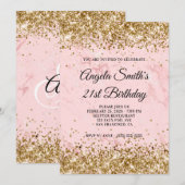 Gouden Glitter Blush Roze Marmer 21e Verjaardag Kaart (Voorkant / Achterkant)
