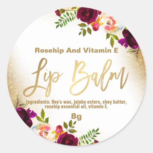 Gouden Glitter Boeket Witte Lip Balm Labels (Voorkant)