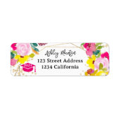 Gouden glitter boho floral waterverf afstuderen etiket (Voorkant)