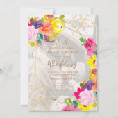 Gouden glitter boho vet bloemen 2 foto's bruiloft kaart (Voorkant)