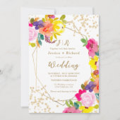 Gouden glitter boho vet bloemen foto bruiloft kaart (Voorkant)