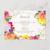 Gouden glitter boho vet bloemenbruiloft chique det informatiekaartje (Voorkant)
