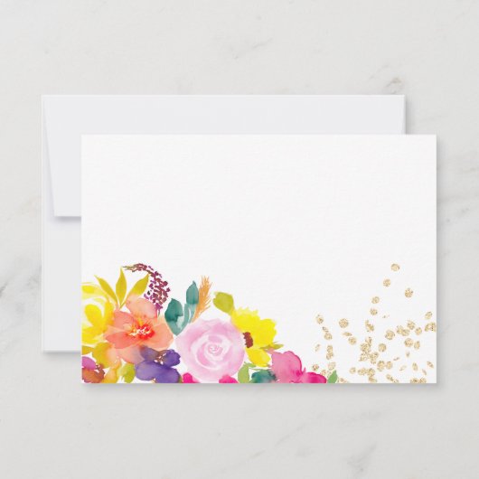 Gouden glitter boho vet bloemenbruiloft RSVP kaartje (Achterkant)