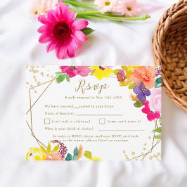 Gouden glitter boho vet bloemenbruiloft RSVP kaartje