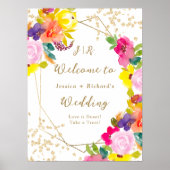 Gouden glitter boho vet bloemenbruiloft welkom poster (Voorkant)
