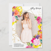 Gouden glitter boho vet bloemenfoto afstuderen aankondiging (Voorkant)