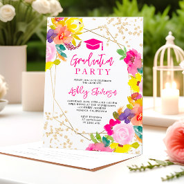 Gouden glitter boho vet bloemenfoto afstuderen kaart