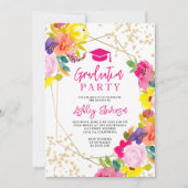 Gouden glitter boho vet bloemenfoto afstuderen kaart (Voorkant)