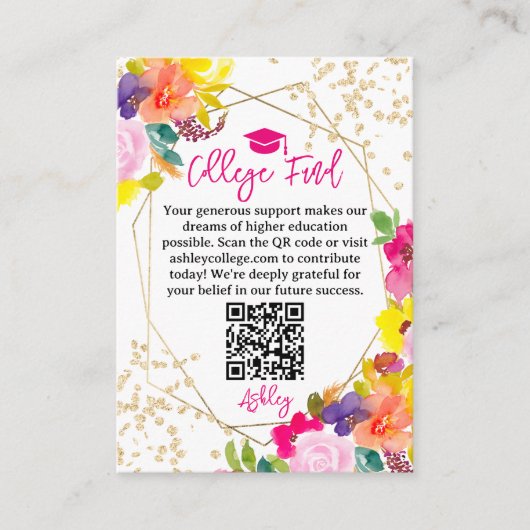 Gouden glitter boho vet chique bloemencollege fond informatiekaartje (Voorkant)