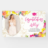 Gouden glitter boho vet floraal afstuderen gefelic spandoek (Horizontaal)