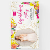 Gouden glitter boho vet floraal afstuderen gefelic spandoek (Verticaal)