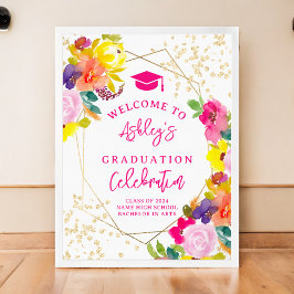 Gouden glitter boho vet floraal afstuderen welkom poster