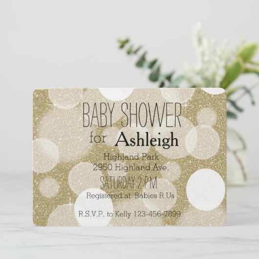 Gouden Glitter Bokeh baby shower Kaart (Staand voorkant)