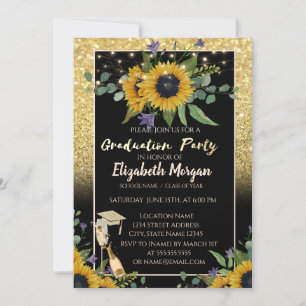 Gouden glitter bokeh, wijn, glas, zonnebloemen kaart