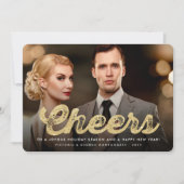 Gouden Glitter Bold Cheers Moderne Nieuwjaar Foto Feestdagenkaart (Voorkant)