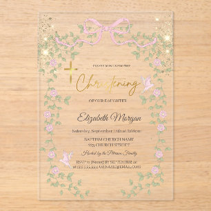 Gouden Glitter Boog Wilde Bloemen Gouden Kruis Doo Acryl Uitnodigingen